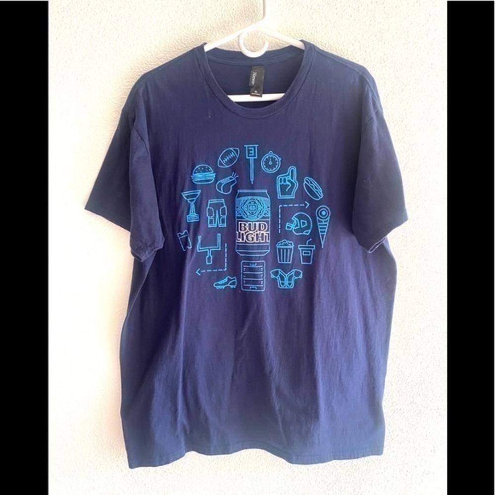 BUD LIGHT football graphic mens blue T-shirt - XL
